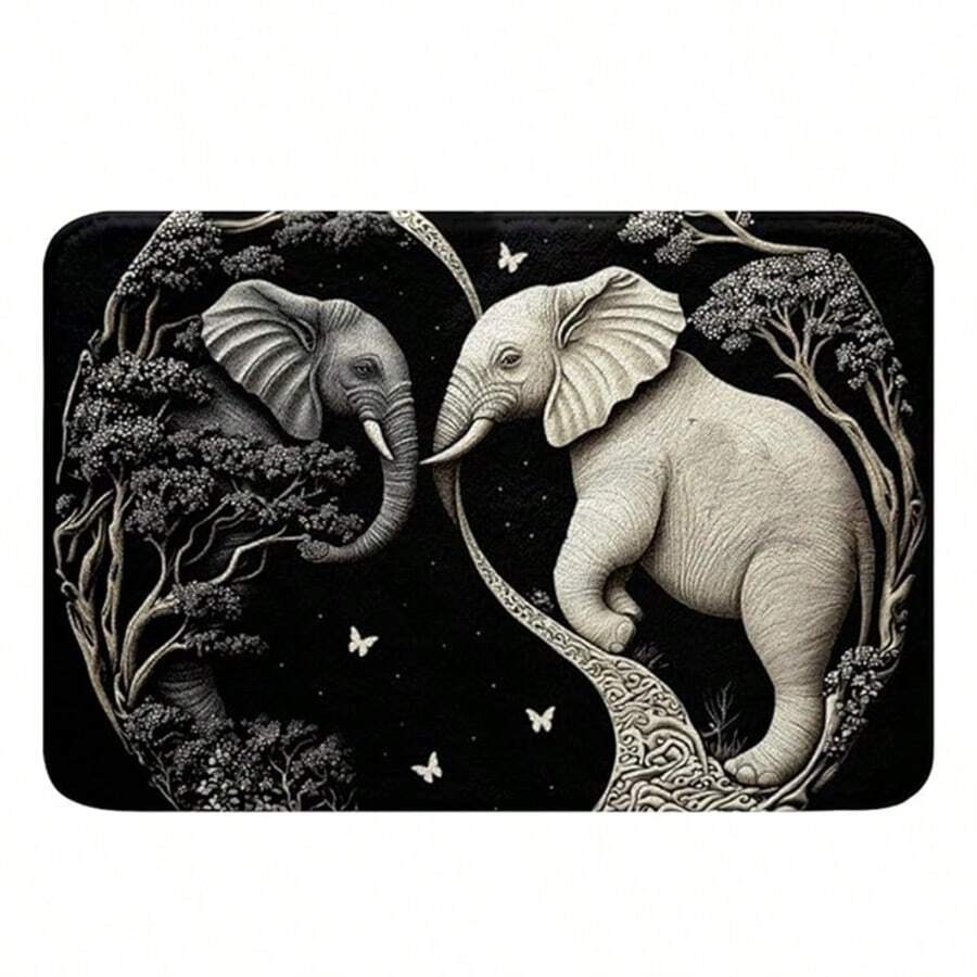 Anti-Slip, Washable Elephant & Tree Of Life Welcome Mat - Durable Polyester With Rubber Backing Entrance Rug For Living Room, Bathroom, Kitchen, Laundry, Patio - Perfect Home Decor - Con voi 1 - Xem 1