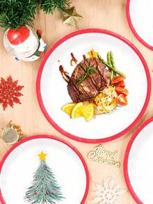 10pcs/20pcs/50pcs Christmas Tree Print Red Rim Disposable Paper Plates - Multicolor - View 7
