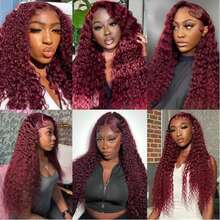 99J Burgundy 13x6 HD Lace Frontal Wig 100% Human Hair Water Curly Red Colored 13x6 Transparent Lace Lace Frontal Wigs 99J Burgundy Lace Front Wigs Black Glueless Wigs Human Hair - S99J - 查看 7