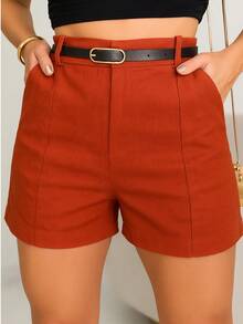 EMILI LULU RUN Women's Shorts With Viscose Crease And Thin Belt - Đất nung - Xem 1