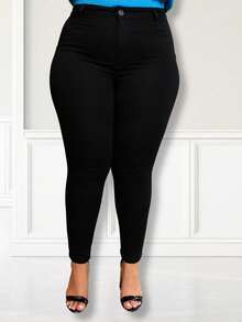 Women's Jeans Plus Size Basic Black Skinny High Waist With Lycra Spandex High Waist Premium Butt Lift - 黑色 - 查看 14