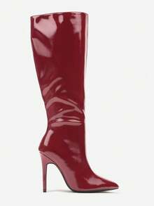 Lacklederstiefel mit hohem Absatz und Raffung