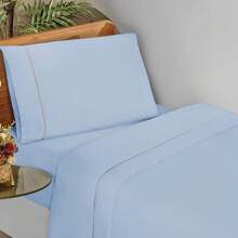 Ponto Palito Bed Sheet Set Kit Single/Double/Queen/King MicroPercal 4 Pieces With Pillowcase 400 Thread Count - Màu xanh nhạt - Xem 9