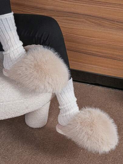 2025 New Luxury Soft Warm Lovely Ladies Slip-On Slippers, Beige Cozy Anti-Slip Winter Shoes, Fuzzy Indoor & Outdoor Home Shoes, Must-Have Cold Weather Footwear, Suitable For Indoor & Outdoor Wear, Halloween, Christmas, New Year, Thanksgiving, Easter