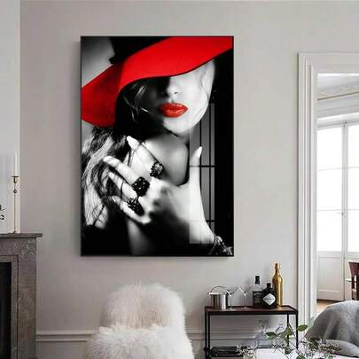 Modern Canvas Print Posters, Fashion Women With Red Lips Nails Canvas Wall Art Paintings, Artwork Wall Painting For Living Room Bedroom Bathroom Office Hallway Wall Decors, No Frames