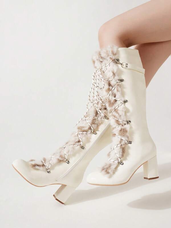 Stivali da cowboy eleganti da donna per autunno/inverno, stile western retrò con tacco alto e spesso, stivali alla caviglia