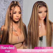Glueless Lace Front Wig Blended Hair Brazilian Virgin Hair 13*4 HD Lace Front Wig 200% Density 4/27 Colored Pre Plucked With Baby Human Blended Hair Bob Highlight Ombre Lace Front Wig 8-34 Inch Honey Lace Front Wigs Natural Black