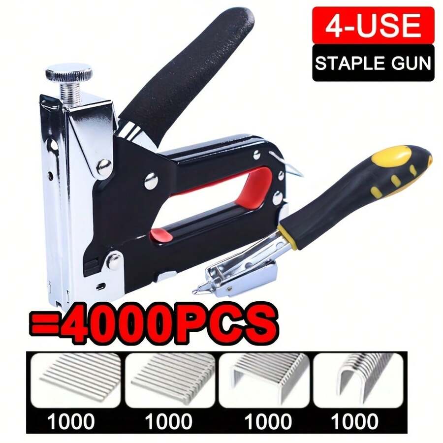 4-In-1 Heavy Duty Manual Nailer Kit - Versatile Stapler For DIY Home Improvement, Furniture, And Wood Projects - Includes T, U, I, And N-Shaped Nails, Includes Nailer, 4,000 Nails, And Nail Remover - Black - View 1