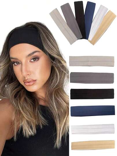 6/12件/套 时尚布艺发带，女士日常百搭，适合狂欢节、节日等场合，可用作发带、吸汗带、学校/学院用品