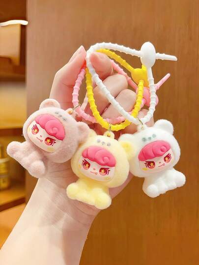 1pc Cartoon Flocking Bear Key Holder Ladies' Keychain Wristlet Cute Trinkets Keychain Car Keychain Bag Charm Keychain Accessories Keyring Key Lanyard Keychains For Backpack Couple Keychain Birthday Gift Friend Gift.