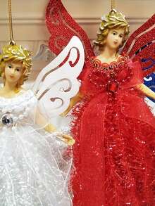 1Pc Christmas Tree Angel Decorative Pendant, Made Of Polyester Material, Available In Four Colors: White, Red, Pink And Gold. Christmas Decor Product, Suitable For Christmas Decoration, Christmas Tree Decoration, Christmas Gifts, Living Room, Bedroom And Study Room Decoration, Home Decoration, Festive Atmosphere Hanging Decoration, And The Best Gift For Giving