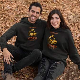 Sudadera para Parejas en Duo Diseño Impreso de Naranja eres mi otra mitad Hoodies para Novios