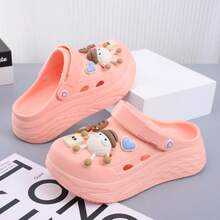 女士时尚镂空木屐，夏季医疗护理手术室包头穆勒鞋，新款装饰厚底一脚蹬沙滩拖鞋，防滑舒适凉鞋 - 粉色 - 查看 4