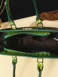 3-Piece Set: Colorful Crocodile Pattern Large Capacity Faux Leather Tote & Crossbody Bags With Matching Wallet Combo - 7#黃+綠色 已選中 - 查看 7