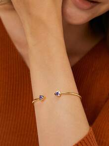 Charm-In 1pc Gold-Color Zirconia Inlaid Open Bangle Bracelet For Women