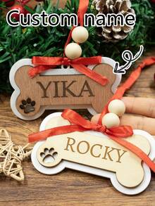 Personalisierte Weihnachtsdekoration mit Namen, personalisierte Weihnachtsornamente für Hunde, Hundeornamente für Weihnachtsbaum, Hundebasteleien, personalisierte Weihnachtsgeschenke, Selbstgemachte Ornamente, Partydekoration, Holz Doppelknochen Ornamente, Raumdekoration, Weihnachten, individualisierbar, Garten, Mutter, Familie - Stil B - Übersicht 1