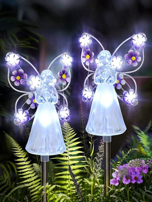 1PC Art Deco Solar Angel Garden Lights - Nickel Battery Powered, IP44 Waterproof, Solar Charging, Floor Mount, Fairy Theme For Christmas, Cemetery, Grave Decor, Memorial, Yard Art, Sympathy Gifts