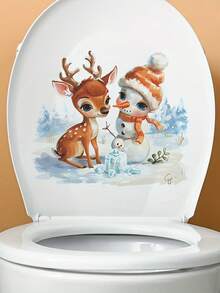 1 pieza Calcomanía de pared Alegría navideña - Reno y muñeco de nieve de dibujos animados, pegatina autoadhesiva extraíble para decoración del hogar, decoraciones navideñas, decoración de habitación, decoración de pared, pegatinas de pared, pegatinas navideñas para el hogar