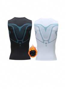 2 Packs Of Men's Thin Fleece Compression Shirts, Shaping Sleeveless Vests, Suitable For Running, Sports And Exercise Base T-Shirts