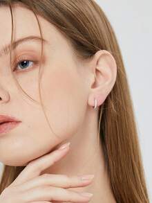 Charm-In 1 par de pendientes de aro pequeños con circonita cúbica en tono plateado para mujeres, con un grosor de enchapado de 0,03-0,05μm