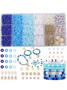 1 caixa com 24/18/15 compartimentos, contas de argila, pulseiras de casais da amizade, kit para fazer joias, pérola falsa, pingente de carta de amor em formato de coração e rosa de argila de polímero, carta de tartaruga marinha, concha de estrela do mar, estilo oceano, adequado como presente decorativo fofo para festa de fim de ano