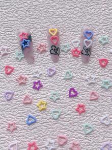 50PCS Hollow Star Cute Nail Decoration Bags With Macaron Resin Accessories For Wearing Nail Accessories