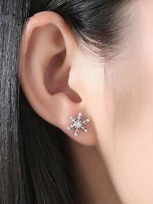 1 par de pendientes de botón con circonita cúbica con diseño de copo de nieve elegante para adolescentes, para fiesta de Navidad, joyería de regalo para niñas el Día de Navidad - 1# - Ver 6