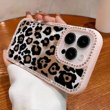 Cheetah,Leopard Print 1pc Luxury Leopard Print Rhinestone Transparent Shiny Phone Case, Compatible With IPhone 17/17 Air/17 Pro/17 Pro Max/16 16 Pro 16 Plus 16 Pro Max 15 14 13 Pro Max 13 12 11, Soft Shock-Proof Anti-Fall Full Coverage Phone Case - Pink - View 5