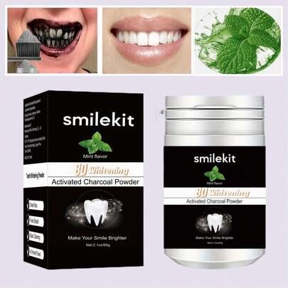 Diseño exclusivo Polvo blanqueador de dientes de bambú con carbón 8D de 60g, limpieza profunda, aliento fresco, para uso diario, cuidado oral, 1 pieza de polvo blanqueador