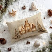 1 pezzo Federa per cuscino in peluche con stampa di una casa di pan di zenzero vintage e un albero di Natale, dimensioni 30*50cm/40*60cm, adatta per la decorazione natalizia e invernale della stanza, decorazione moderna per il divano e il soggiorno, decorazione per feste, regalo