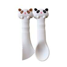 Cute Portable Bear Manual Can Opener & Feeding Scoop Set, No Electricity, Paw Print Lid Opening Function - Pet Silicone Food Spoon For Cats And Small Dogs, White/Gray/Pink 3 Colors Available - Ideal Christmas Gift, Pet Owner Designed Pet Feeding Tool, Fun Pet Supplies, Material, Suitable For Holiday Shoppers