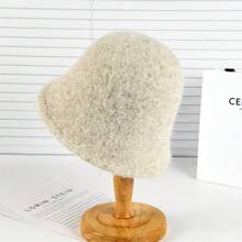 1pc Women's Autumn/Winter New Wool Bucket Hat, Warm & Face-Slimming Fluffy Knitted Bucket Hat, Versatile & Stylish - Bucket Hat - View 6