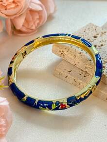 1 pieza Brazalete de estilo vintage con esmalte floral dorado, brazalete dorado, accesorio de joyería para niñas y mujeres, adecuado para uso diario y regalos festivos