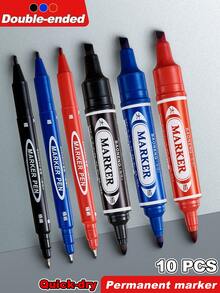 10 PIEZAS de rotuladores profesionales de doble punta de secado rápido a base de aceite, punta fina y biselada, de doble extremo, a base de aceite, resistentes al agua, resistentes a la decoloración, de bajo olor, sin traspaso