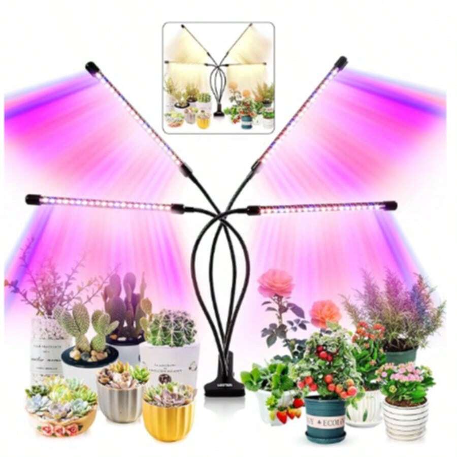 KINGSTEAM Lámpara LED de Crecimiento para Plantas de Interior, Lámpara de Crecimiento de Plantas de Espectro Completo de 4 Cabezas con Cuello de Cisne Ajustable para Suculentas, Flores, Plantines - Negro - Ver 1