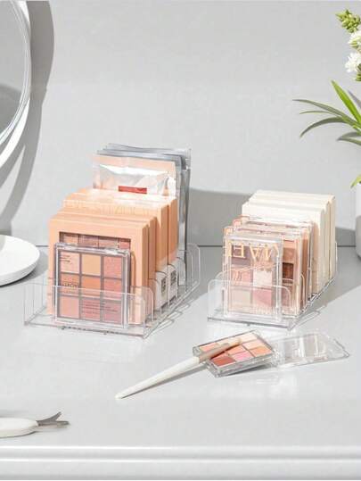 1pc Eyeshadow Palette Makeup Storage Box, Transparent Cosmetic Organizer, Suitable For Vanity, Bathroom Countertop, Cabinet, 7 Compartments