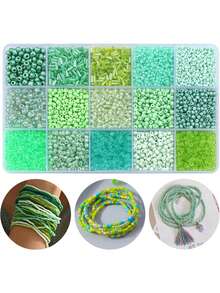 15-Grid Decorative Seed Beads And Tube Beads Set, For DIY Craft Bracelet, Necklace, Earring And Jewelry Making - màu xanh lá cây nhạt - Xem 2