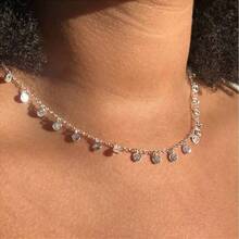 Women's Necklace And Bracelet With Hanging Zirconia Pendants, Minimalist Style - Bạc - Xem 2