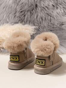 儿童保暖内衬冬季保暖鞋，2025 冬季新款女童毛绒毛皮户外雪地靴，幼儿保暖防滑平底短靴 - 卡其色 - 查看 2
