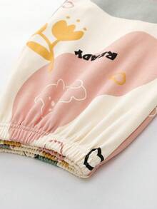 New Summer Short Sleeve Round Neck Top & Shorts Casual Loose Pajama Set, Women Floral - Patchwork - Bear Print Pattern Apricot Homewear, Comfortable Sleepwear 2 Pieces Set, Casual Loungewear | Cute Pajama Set | Easy Care Fabric