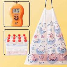 1 卷随机可爱卡通兔子抽绳垃圾袋，加厚印花手柄，适用于幼儿园尿布处理、婴儿垃圾清理、多用途一次性垃圾袋（约 50 个）