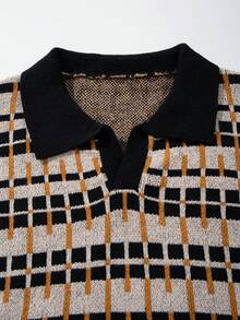 Áo len nam dáng rộng, họa tiết trừu tượng phối màu cổ điển, đa năng cho đi làm, mùa thu/đông, tay dài. - màu đen - Xem 4