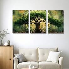 3pcs Medieval Celtic Tree Of Life, Printed With Natural Green Plant Trees, Illustrated With Lush Branches And Leaves, Wall Arts Canvas Posters, Living Room And Bedroom Home Decoration Hanging Paintings - Multicolor - View 7