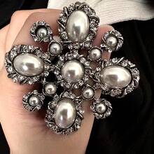 Barocker Vintage Creme Kunstperlen und Strass Kristall Brosche, Abendmode Anstecknadeln Schmuck Kostümzubehör Taschenschmuck Bürozubehör Weihnachtsgeschenk