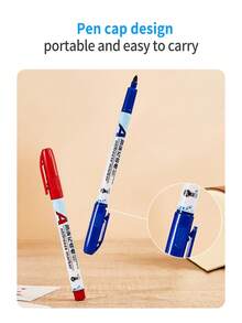 Set de 2 marcadores de borrado en seco, diseño de punta dual de 0.5mm + 1.0mm, en negro, rojo y azul, para pizarras blancas de oficina y enseñanza - Marcador de doble punta - Ver 4
