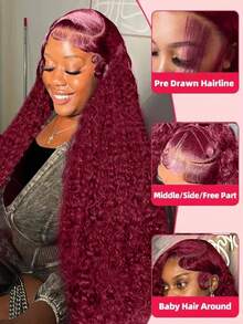 NARNI Burgundy Wig Human Hair 13x4 HD Deep Wave Lace Front Wigs Human Hair 250% Density 99J Burgundy Lace Front Wig Glueless Curly Human Hair Wigs For Women Wine Red Colored Human Hair Wig - S99J - 查看 3