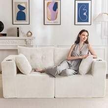 Cloud Modular Sofa, Modern Comfort Modular Corduroy Living Room Sofa, Tufted Recliner With Footstool, Boxed Sofa, No Assembly Required - 米色 - 查看 7