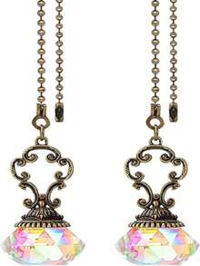 2pcs/1pc Vintage Crystal Ceiling Fan Pull Chains, Pendant Colorful Extender, Pull Chain Extension, With Connector Crystal Prism Ball, For Bathroom Toilet Light Ceiling Light Fan Desk Lamp, Rainbow Maker Outdoor & Indoor Home Garden Party Decoration