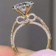 1Pcs Women's Fashion Zirconia Bowknot Ring Wedding Band Engagement Party Casual Accessories Mother's Day Birthday Christmas Gift Women Luxury Jewelry US 5-11# - Gold - View 3