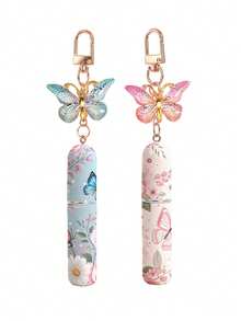 1/2pcs水晶蝴蝶吊坠香水分装瓶，带钥匙扣花蝴蝶印花图案化妆品瓶，女包挂件，底部灌装香水分装工具，送给家人和朋友的生日礼物，节日礼物，适合旅行便携5ml